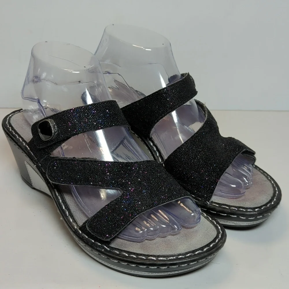 Alegria by PG Lite Loti Glitteroti sparkle wedge sandals womans size 7-7.5 EU 37